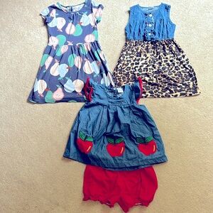 Lot of three girls outfits, size 6, two dresses, one short set
